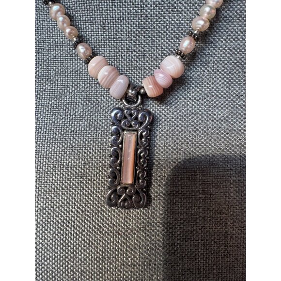 Vintage Barse Sterling Silver Pink Beaded Necklace Pendant - Picture 2 of 7